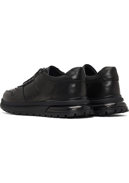 Erkek Siyah Bağcıklı Deri Casual Sneaker 25WFD677818 indirimleri
