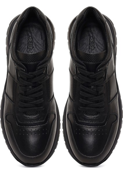 Erkek Siyah Bağcıklı Deri Casual Sneaker 25WFD677818