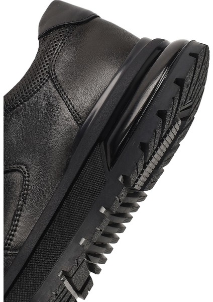 Erkek Siyah Bağcıklı Deri Casual Sneaker 25WFD677818