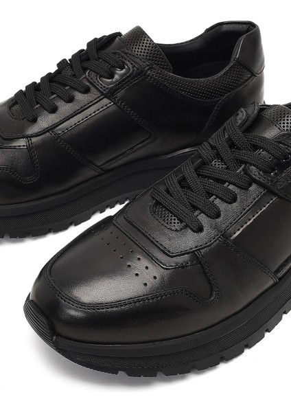 Erkek Siyah Bağcıklı Deri Casual Sneaker 25WFD677818