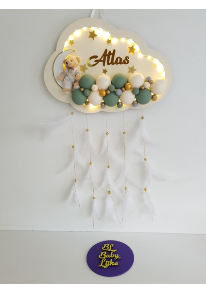 Bubble Ledli Bulut Bebek Kapı Süsü Krem Yeşil