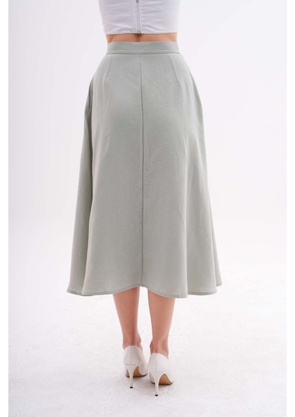 Düğme Detaylı Cepli Yeşil Midi Etek indirimleri