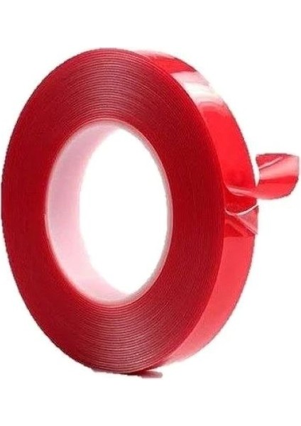 19X5 mt Akrilik Çift Taraflı Bant Kırmızı