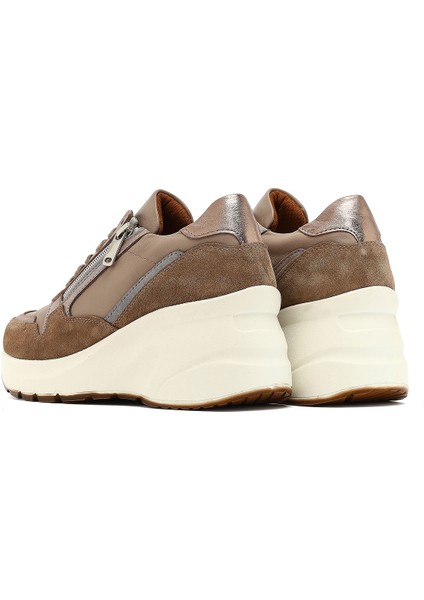 Kadın Vizon Bağcıklı Fermuar Detaylı Dolgu Topuklu Deri Sneaker 25AFD370514 indirimleri