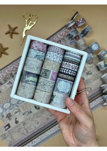 Vintage Retro Temalı 20’li Washi Bant Seti – Letters From Anna Serisi (20*2 M) /masking Tape/ Desenli Bant