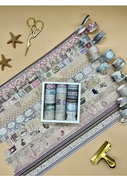 Vintage Retro Temalı 20’li Washi Bant Seti – Letters From Anna Serisi (20*2 M) /masking Tape/ Desenli Bant modelleri