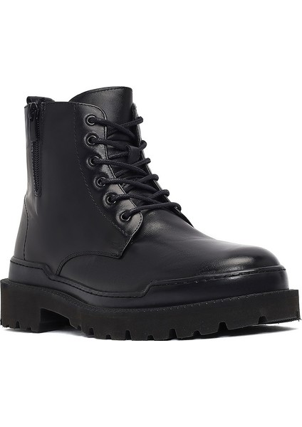 Erkek Siyah Bağcıklı Fermuarlı Deri Casual Bot 25WFD601918