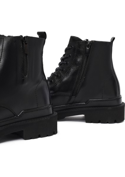 Erkek Siyah Bağcıklı Fermuarlı Deri Casual Bot 25WFD601918