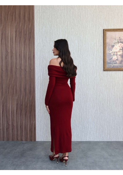 Açık Omuz Çiçek Örgülü Triko Elbise indirimleri