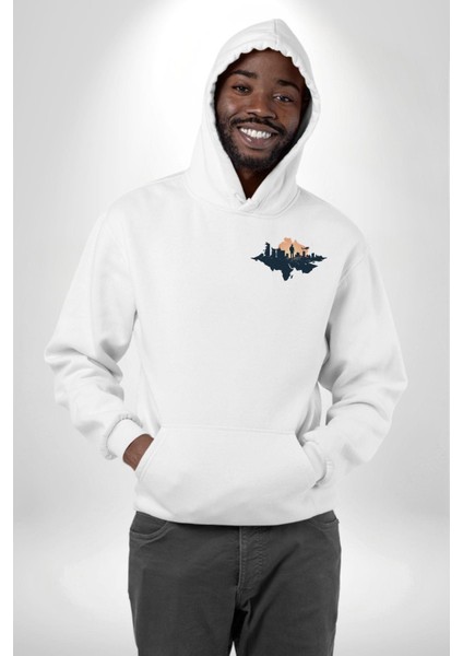 Şehir ve Helikopter Temalı Kurtarma Beyaz Kapüşonlu Sweatshirt Kadın Erkek Ön Minimal Sırt Baskılı fiyatları