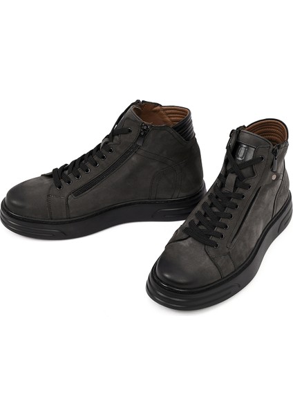 Erkek Gri Çift Fermuarlı Kalın Tabanlı Nubuk Deri Spor Bot 25WFD6051V3 modelleri