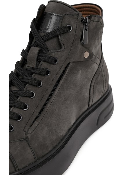 Erkek Gri Çift Fermuarlı Kalın Tabanlı Nubuk Deri Spor Bot 25WFD6051V3