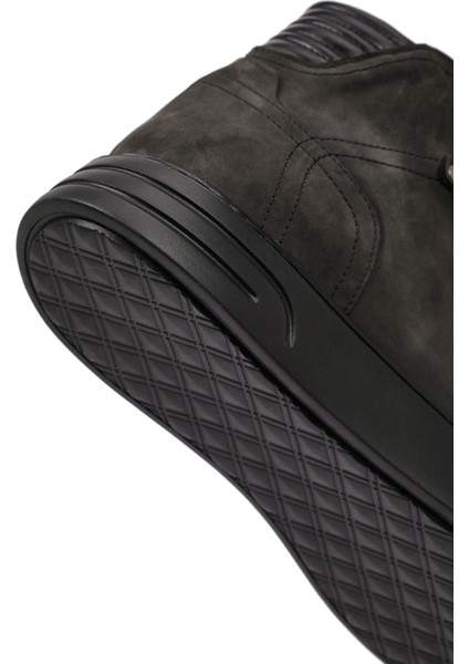 Erkek Gri Çift Fermuarlı Kalın Tabanlı Nubuk Deri Spor Bot 25WFD6051V3