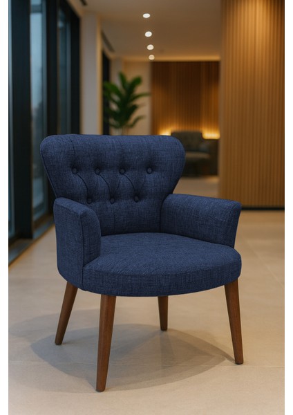 roma Berjer Modern Tekli Koltuk - Keten Kumaş - Ahşap Demonte Ayak - Mavi fiyatları