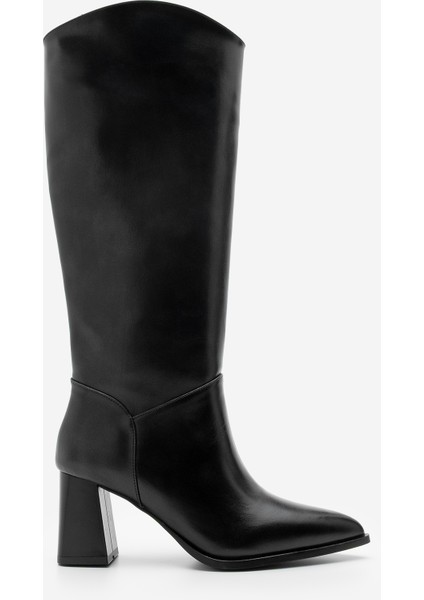 Kadın Sivri Burun Kalın Topuklu Fermuarsız Topuklu Çizme Tines Siyah modelleri