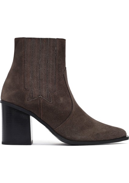 Kadın Antrasit Kalın Topuklu Süet Deri Chelsea Bot 25WFD160910