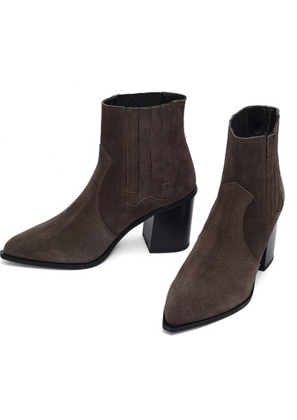 Kadın Antrasit Kalın Topuklu Süet Deri Chelsea Bot 25WFD160910 modelleri