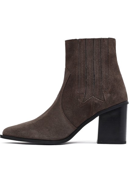 Kadın Antrasit Kalın Topuklu Süet Deri Chelsea Bot 25WFD160910 fırsatları