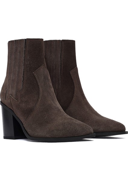 Kadın Antrasit Kalın Topuklu Süet Deri Chelsea Bot 25WFD160910 indirimleri