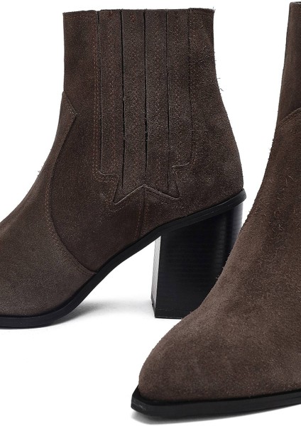 Kadın Antrasit Kalın Topuklu Süet Deri Chelsea Bot 25WFD160910