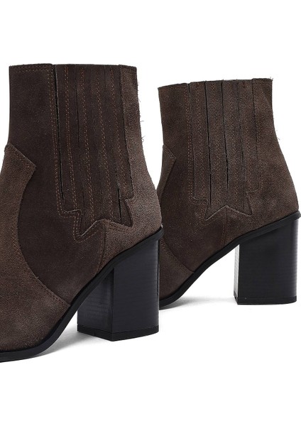 Kadın Antrasit Kalın Topuklu Süet Deri Chelsea Bot 25WFD160910