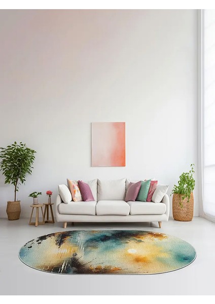 , Makinede Yıkanabilir, Kaymaz Taban, Dijital Baskı, Oval, Çok Renkli, Salon Halısı, Oturma Odası Halısı, Mutfak Halısı