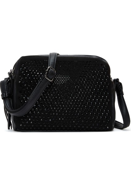 Kadın Siyah Uzun Askılı Taşlı Çapraz Çanta 25ABD240814