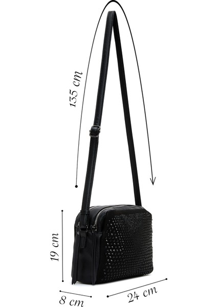 Kadın Siyah Uzun Askılı Taşlı Çapraz Çanta 25ABD240814 fiyatları
