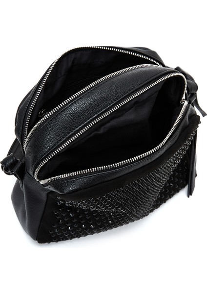 Kadın Siyah Uzun Askılı Taşlı Çapraz Çanta 25ABD240814