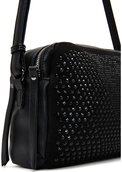 Kadın Siyah Uzun Askılı Taşlı Çapraz Çanta 25ABD240814