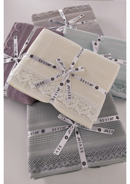 %100 Pamuk Çift Kişilik Kopanaki Dantelli Waffle Pike 210x230 cm-Lila