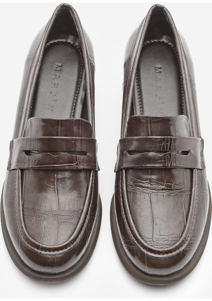 Kadın Loafer Kalın Topuklu Croco Ayakkabı Nufit