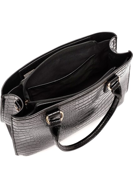 Kadın Siyah Uzun Askılı Kroko Kol Çantası 25WBD2841E3