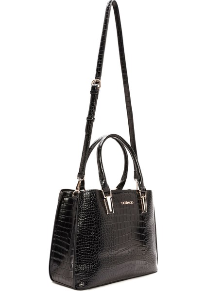 Kadın Siyah Uzun Askılı Kroko Kol Çantası 25WBD2841E3