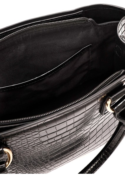 Kadın Siyah Uzun Askılı Kroko Kol Çantası 25WBD2841E3