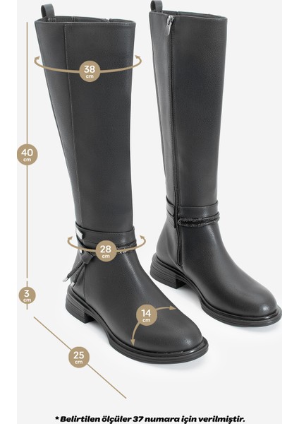 Kadın Taşlı Tokalı Lastikli Günlük Çizme Nayet Siyah
