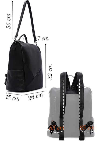 Kadın Siyah Uzun Askılı Casual Sırt Çantası 25WBD250214 fiyatları