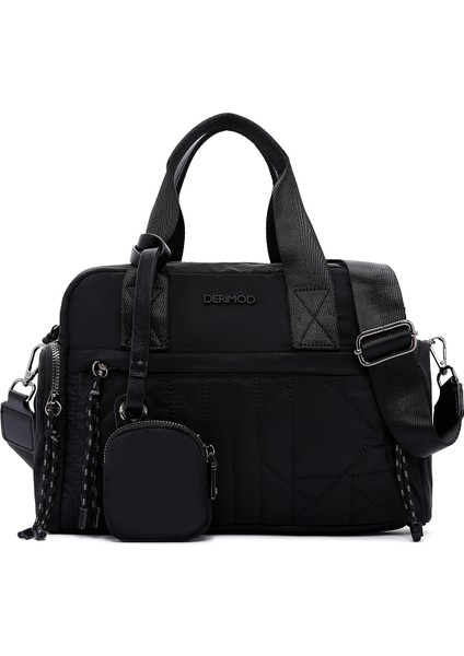 Kadın Siyah Uzun Askılı Aksesuar Detaylı Kumaş Kol Çantası 25WBD24746F