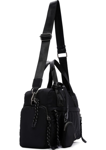 Kadın Siyah Uzun Askılı Aksesuar Detaylı Kumaş Kol Çantası 25WBD24746F