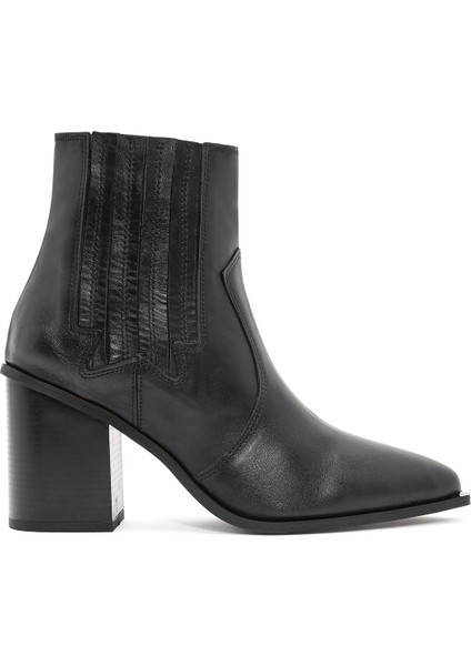 Kadın Siyah Kalın Topuklu Deri Kovboy Bot 25WFD160918