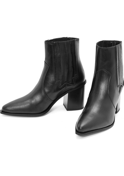 Kadın Siyah Kalın Topuklu Deri Kovboy Bot 25WFD160918 modelleri