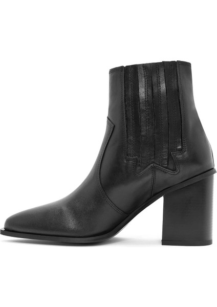 Kadın Siyah Kalın Topuklu Deri Kovboy Bot 25WFD160918 fırsatları