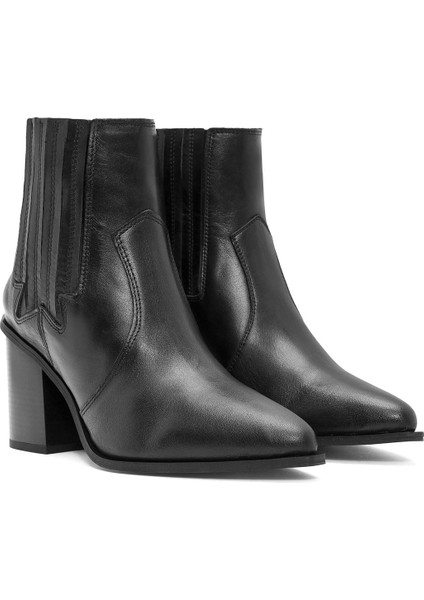 Kadın Siyah Kalın Topuklu Deri Kovboy Bot 25WFD160918 indirimleri