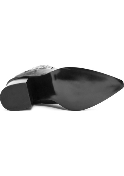 Kadın Siyah Kalın Topuklu Deri Kovboy Bot 25WFD160918