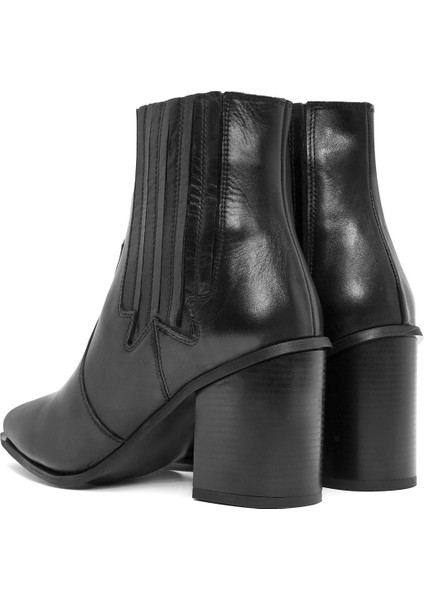 Kadın Siyah Kalın Topuklu Deri Kovboy Bot 25WFD160918