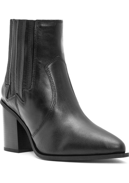 Kadın Siyah Kalın Topuklu Deri Kovboy Bot 25WFD160918