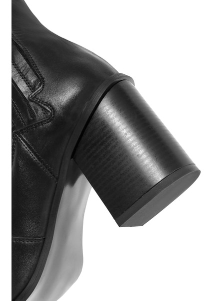 Kadın Siyah Kalın Topuklu Deri Kovboy Bot 25WFD160918