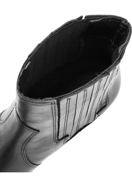 Kadın Siyah Kalın Topuklu Deri Kovboy Bot 25WFD160918