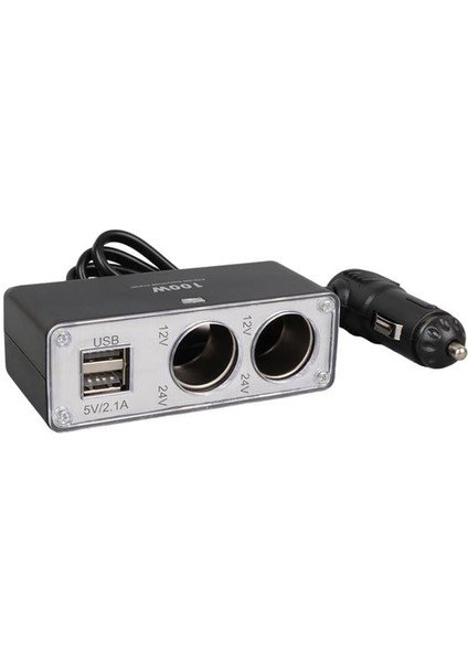 1647 12-24V Çift USB Girişli 100W 70CM Kablolu 2'li Araç Çakmak Çoklayıcı fiyatları
