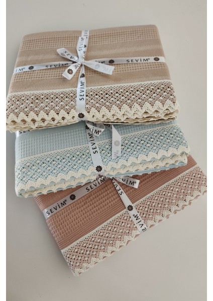 Çift Renkli Kopanaki Dantelli Çift Kişilik Waffle PIKE-210X230 Cm-Petek Pike